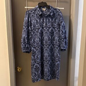Chic Long Sleeve Blue Patterned Dress